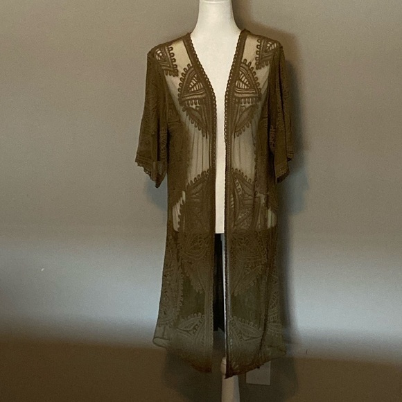 Source Unknown Accessories - Lace Kimono Olive Green Size S/M cotton/nylon festival boho summer concert beach